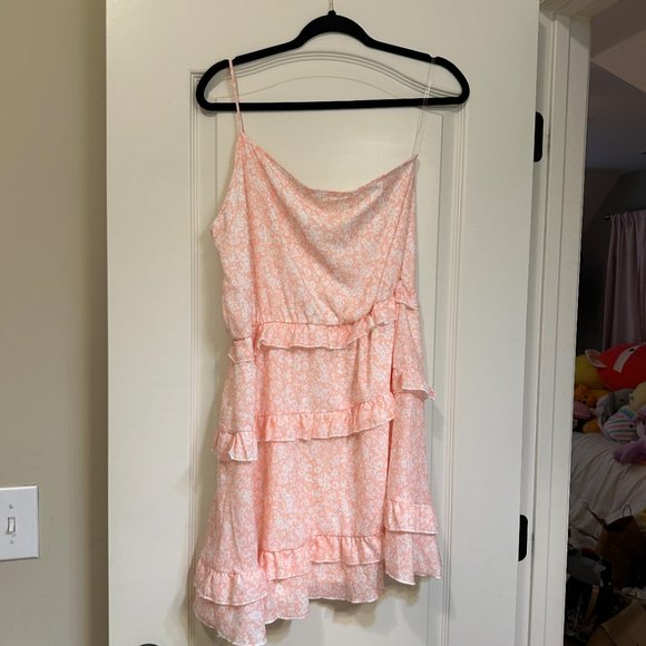 One Shoulder Short Peach Dress - Picture 2 of 2